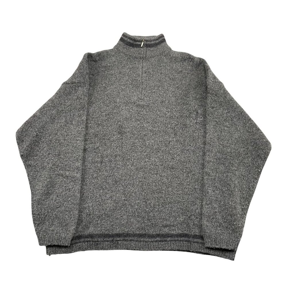 VTG Woolrich‎ Sweater Mens XL Grey Wool Blend 1/4 Zip Handframed Pullover
